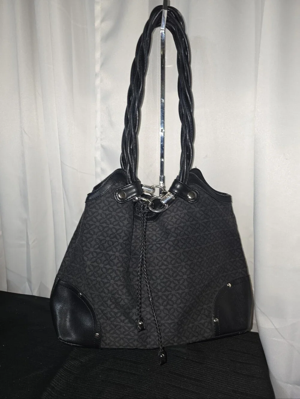 RELIC Black Patterned Shoulder Tote Bag with Twisted Handles Shoulder BAG